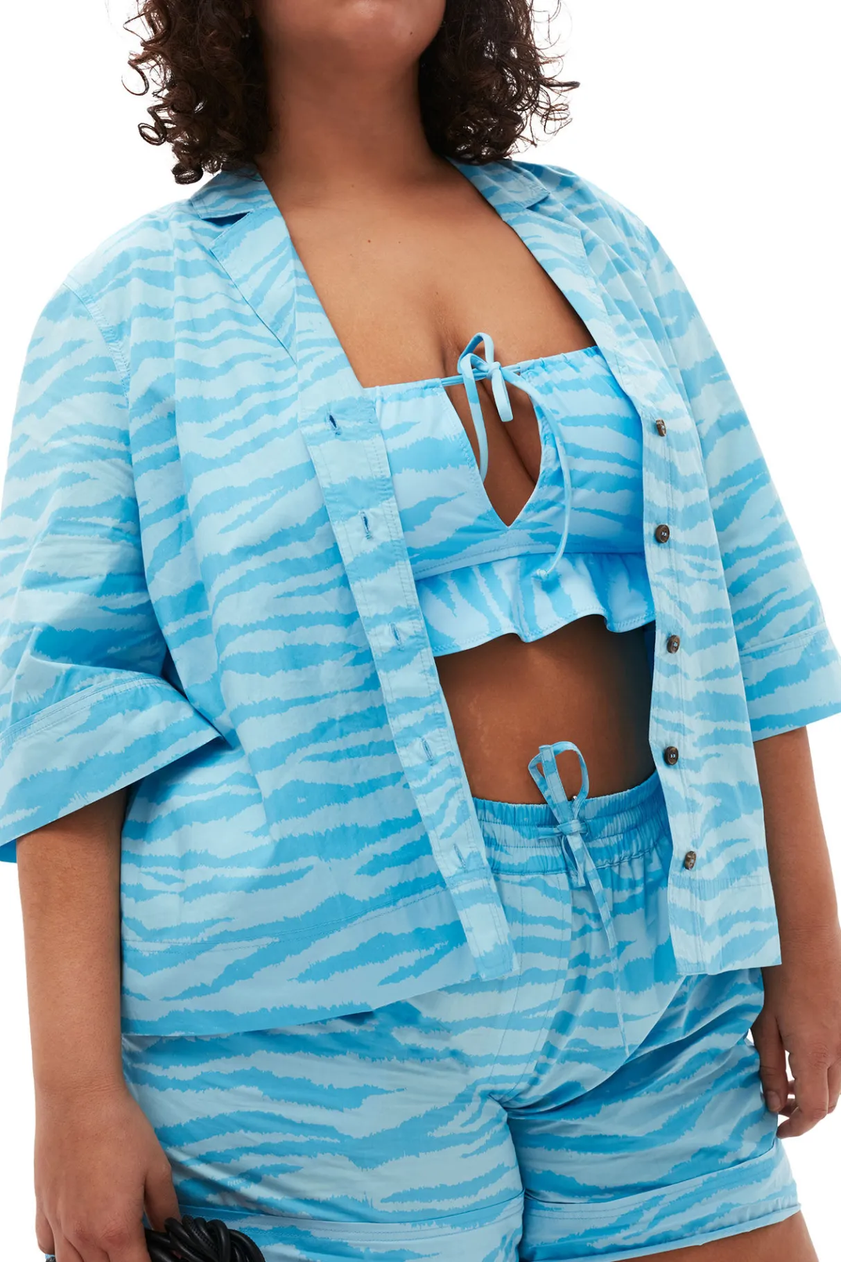 Sale GANNI Printed Cotton Shirt Ethereal Blue
