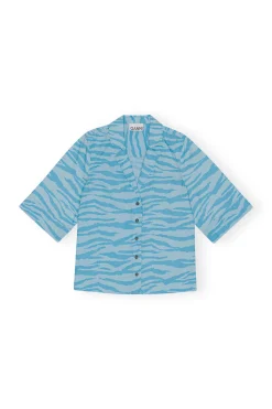 Sale GANNI Printed Cotton Shirt Ethereal Blue
