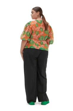 Best Sale GANNI Printed Crepe Button Down Blouse Vibrant Orange
