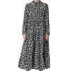 Best Sale GANNI Printed Crepe Layer Dress Black