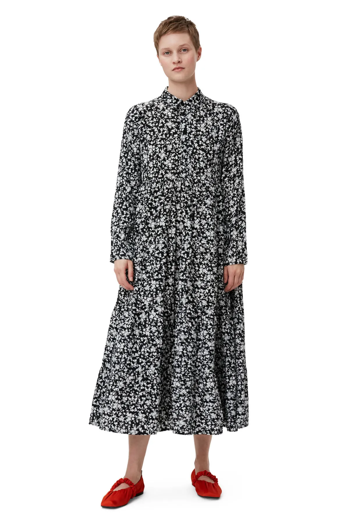 Best Sale GANNI Printed Crepe Layer Dress Black