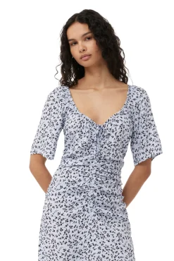 Hot GANNI Printed Crepe U-Neck Midi Dress Heather