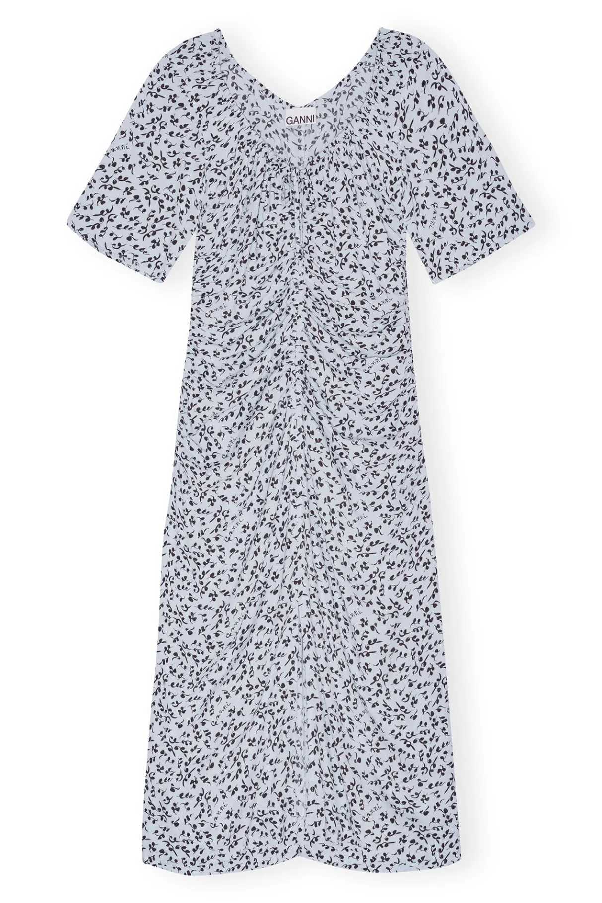 Hot GANNI Printed Crepe U-Neck Midi Dress Heather