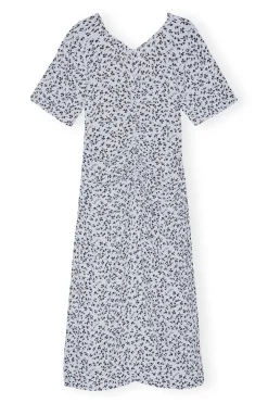 Hot GANNI Printed Crepe U-Neck Midi Dress Heather