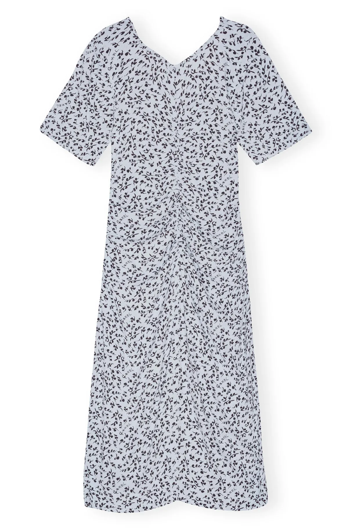 Hot GANNI Printed Crepe U-Neck Midi Dress Heather