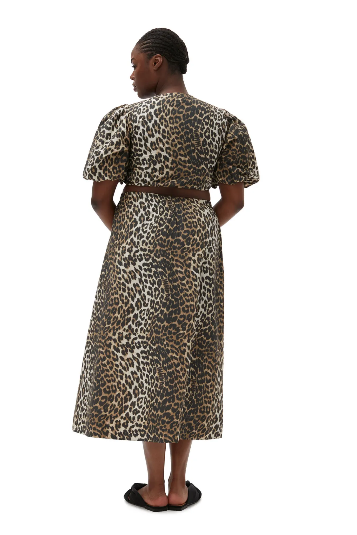 Clearance GANNI Printed Cropped Zipper Blouse Big Leopard Almond Milk