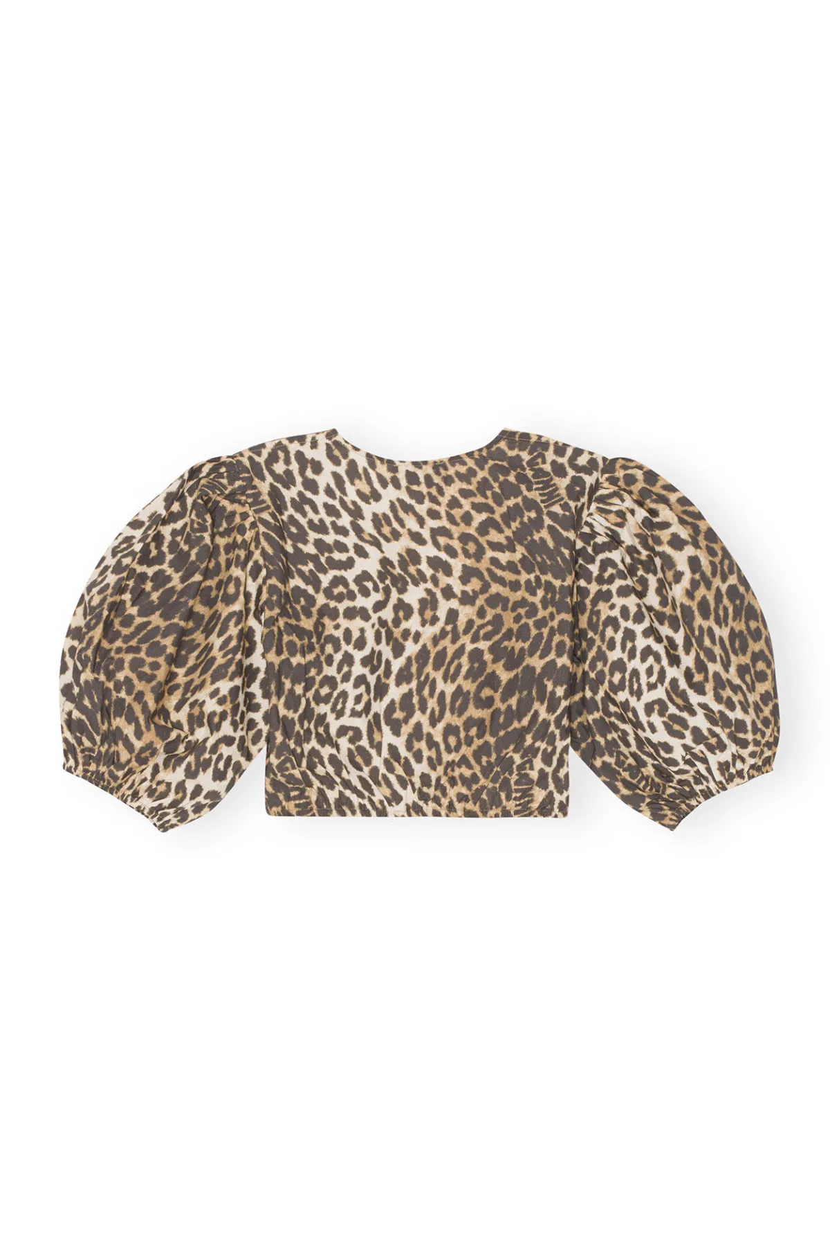 Clearance GANNI Printed Cropped Zipper Blouse Big Leopard Almond Milk