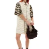 Cheap GANNI Printed Denim Mini Dress Pale Khaki