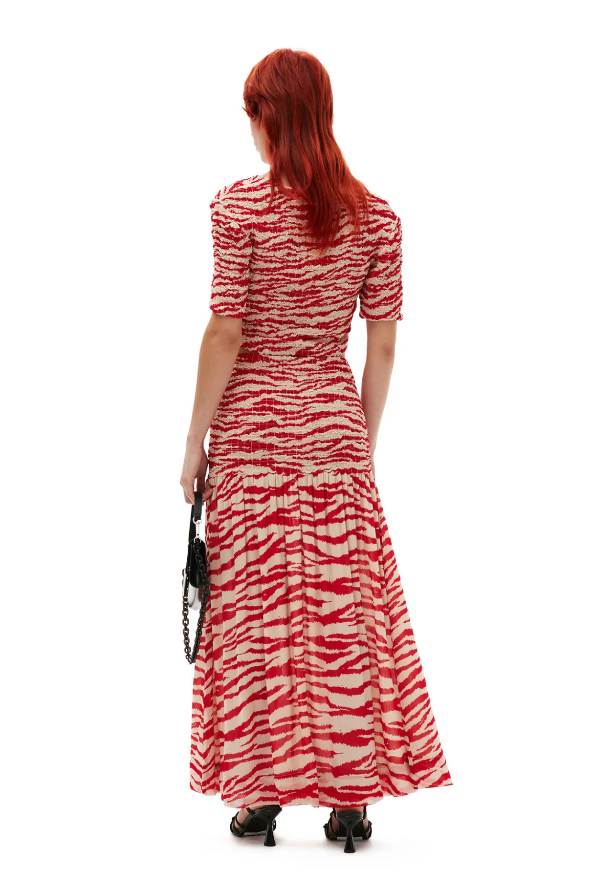 Discount GANNI Printed Georgette Cropped Smock Blouse Castle Wall