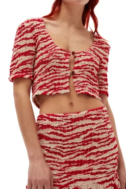 Discount GANNI Printed Georgette Cropped Smock Blouse Castle Wall