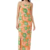 Cheap GANNI Printed Light Crepe Slip Dress Vibrant Orange