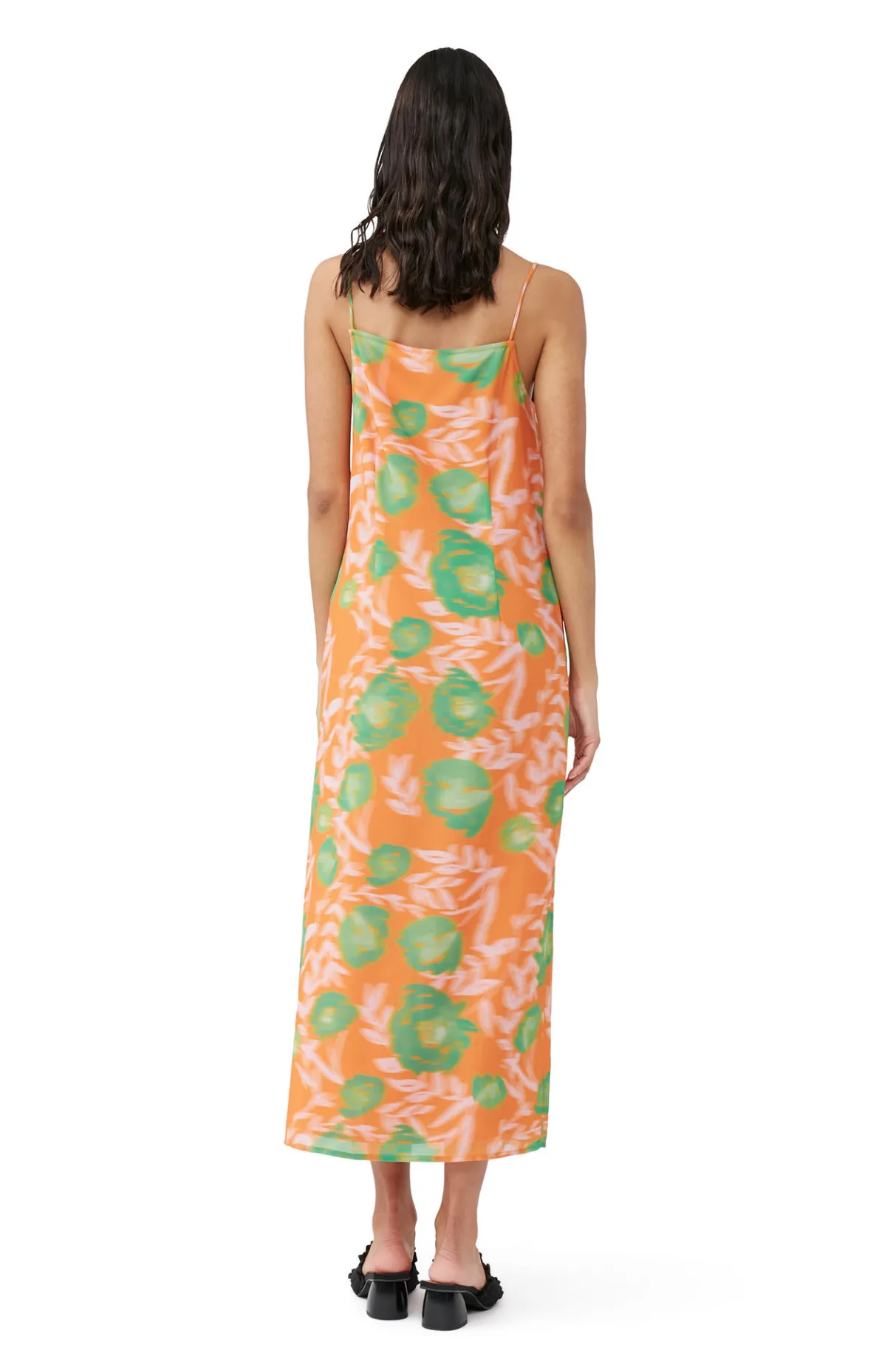 Cheap GANNI Printed Light Crepe Slip Dress Vibrant Orange
