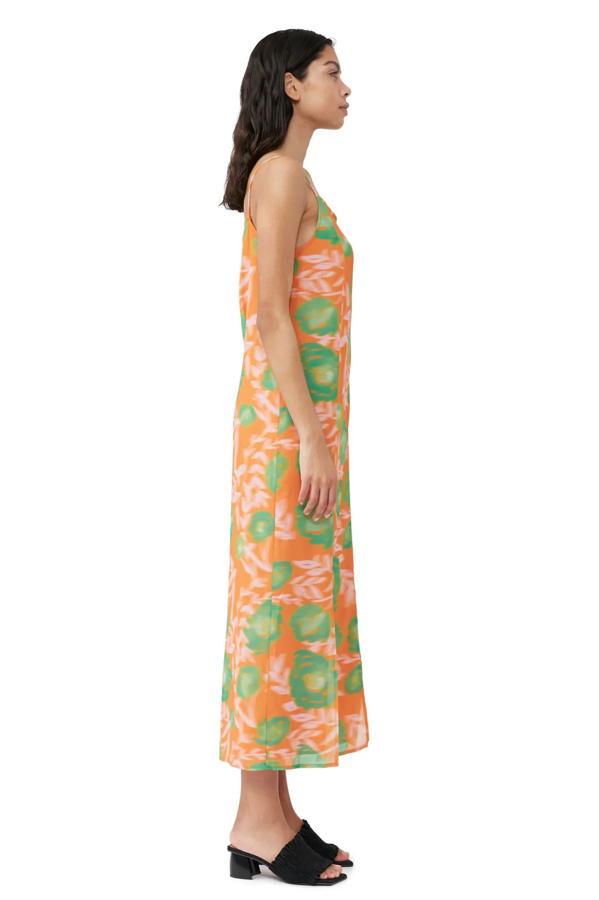 Cheap GANNI Printed Light Crepe Slip Dress Vibrant Orange