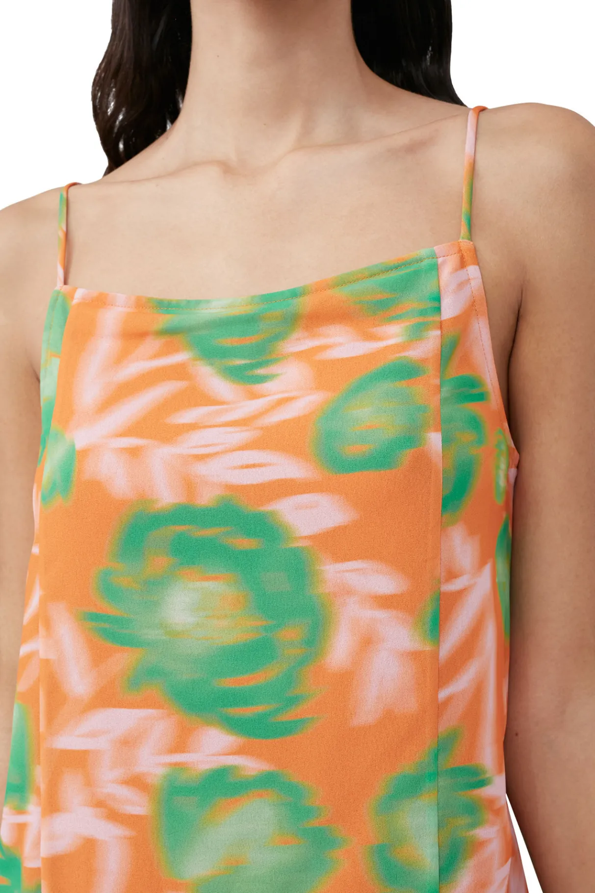 Cheap GANNI Printed Light Crepe Slip Dress Vibrant Orange