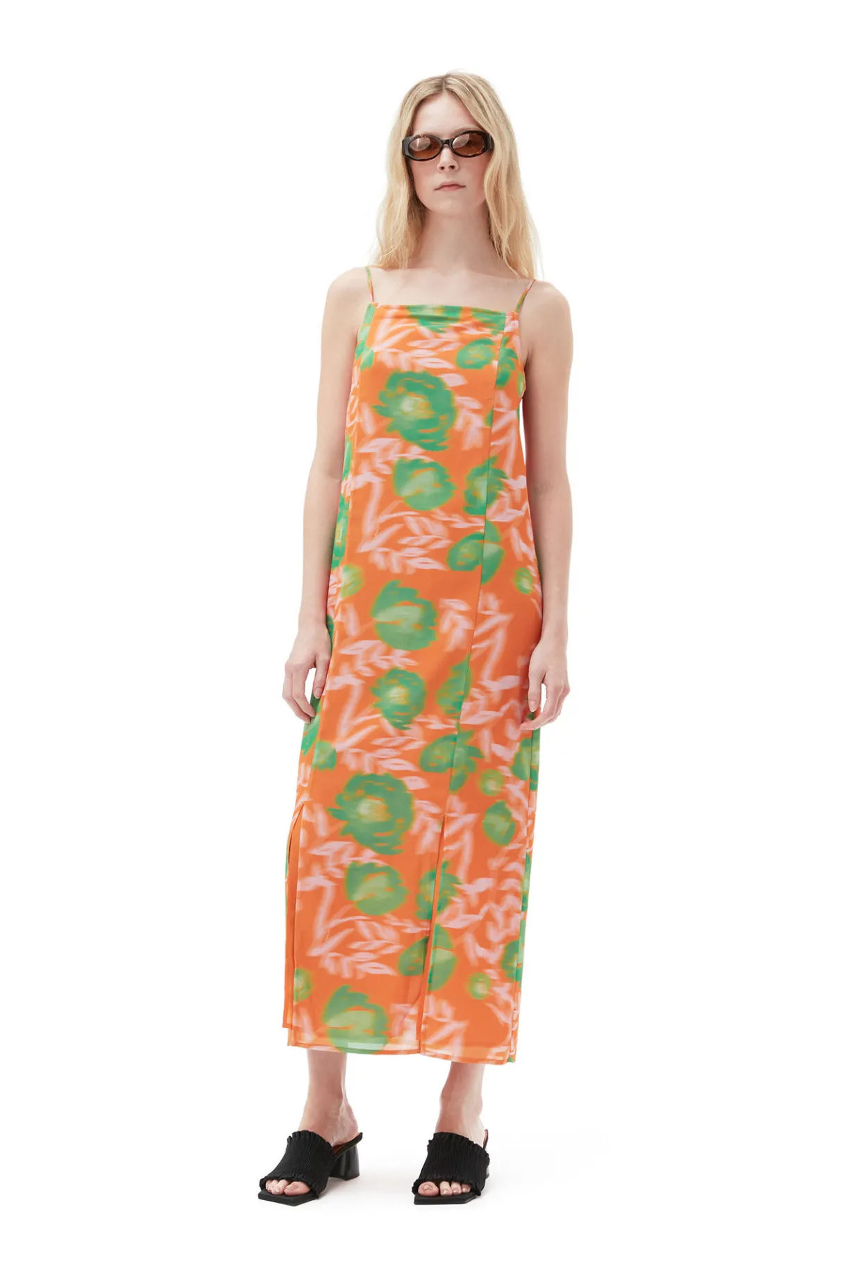 Cheap GANNI Printed Light Crepe Slip Dress Vibrant Orange
