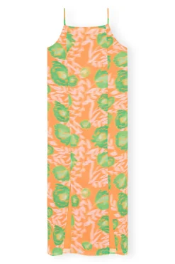 Cheap GANNI Printed Light Crepe Slip Dress Vibrant Orange