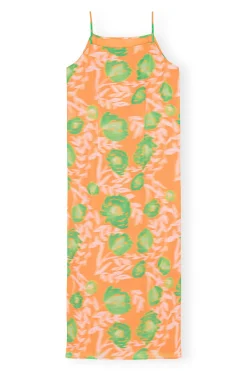 Cheap GANNI Printed Light Crepe Slip Dress Vibrant Orange