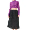 Online GANNI Printed Mesh Cropped Ruched Shirt Sparkling Grape