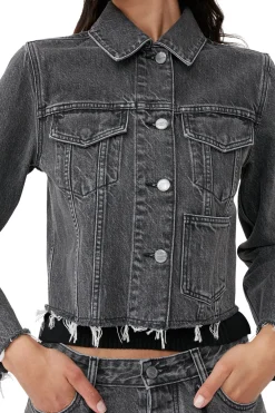 Clearance GANNI Re-Cut Denim Jacket Washed Black/Black