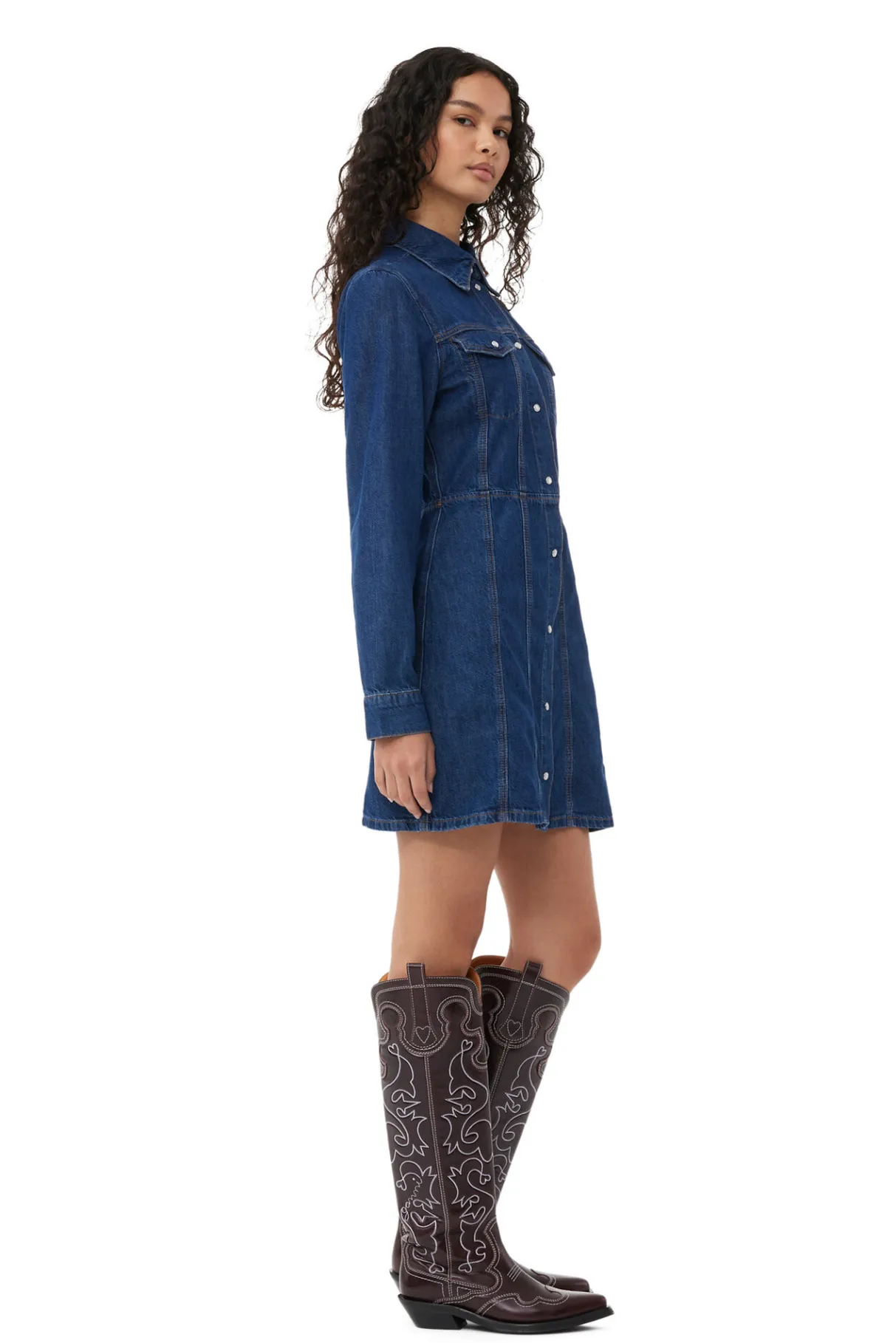 Online GANNI Re-Cut Denim Mini Dress Mid Blue Stone