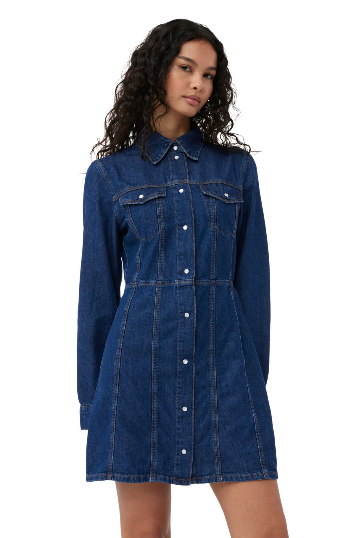 Online GANNI Re-Cut Denim Mini Dress Mid Blue Stone
