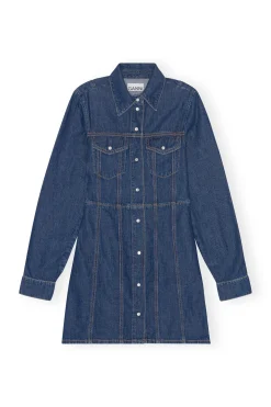 Online GANNI Re-Cut Denim Mini Dress Mid Blue Stone