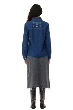 Clearance GANNI Re-Cut Denim Shirt Mid Blue Stone