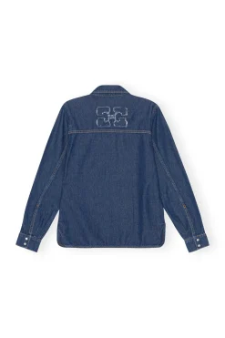 Clearance GANNI Re-Cut Denim Shirt Mid Blue Stone