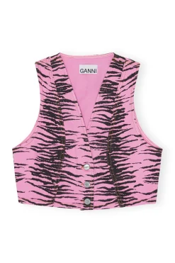 Sale GANNI Re-Cut Overdyed Print Denim Vest Cyclamen