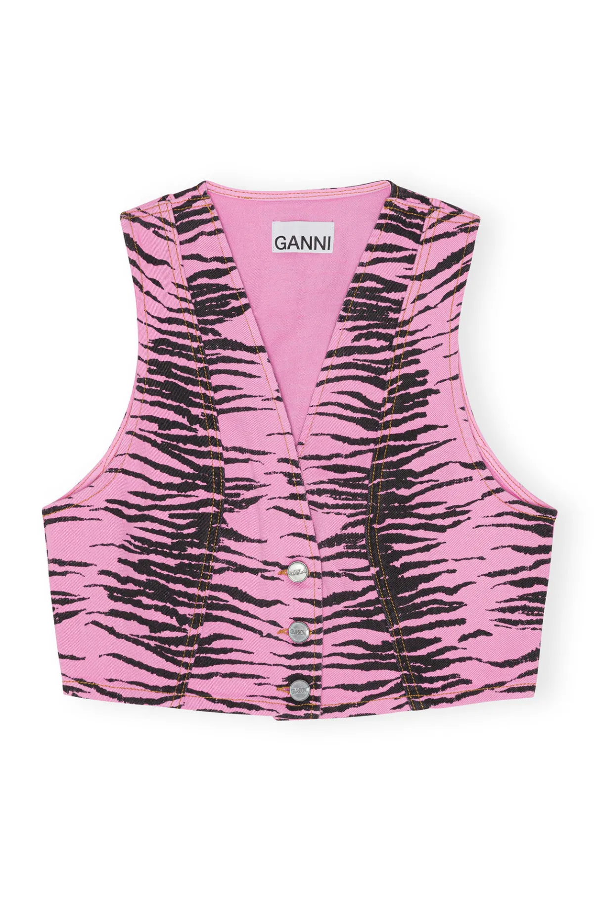 Sale GANNI Re-Cut Overdyed Print Denim Vest Cyclamen