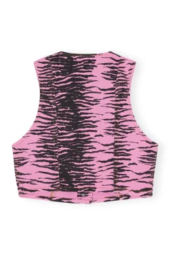 Sale GANNI Re-Cut Overdyed Print Denim Vest Cyclamen