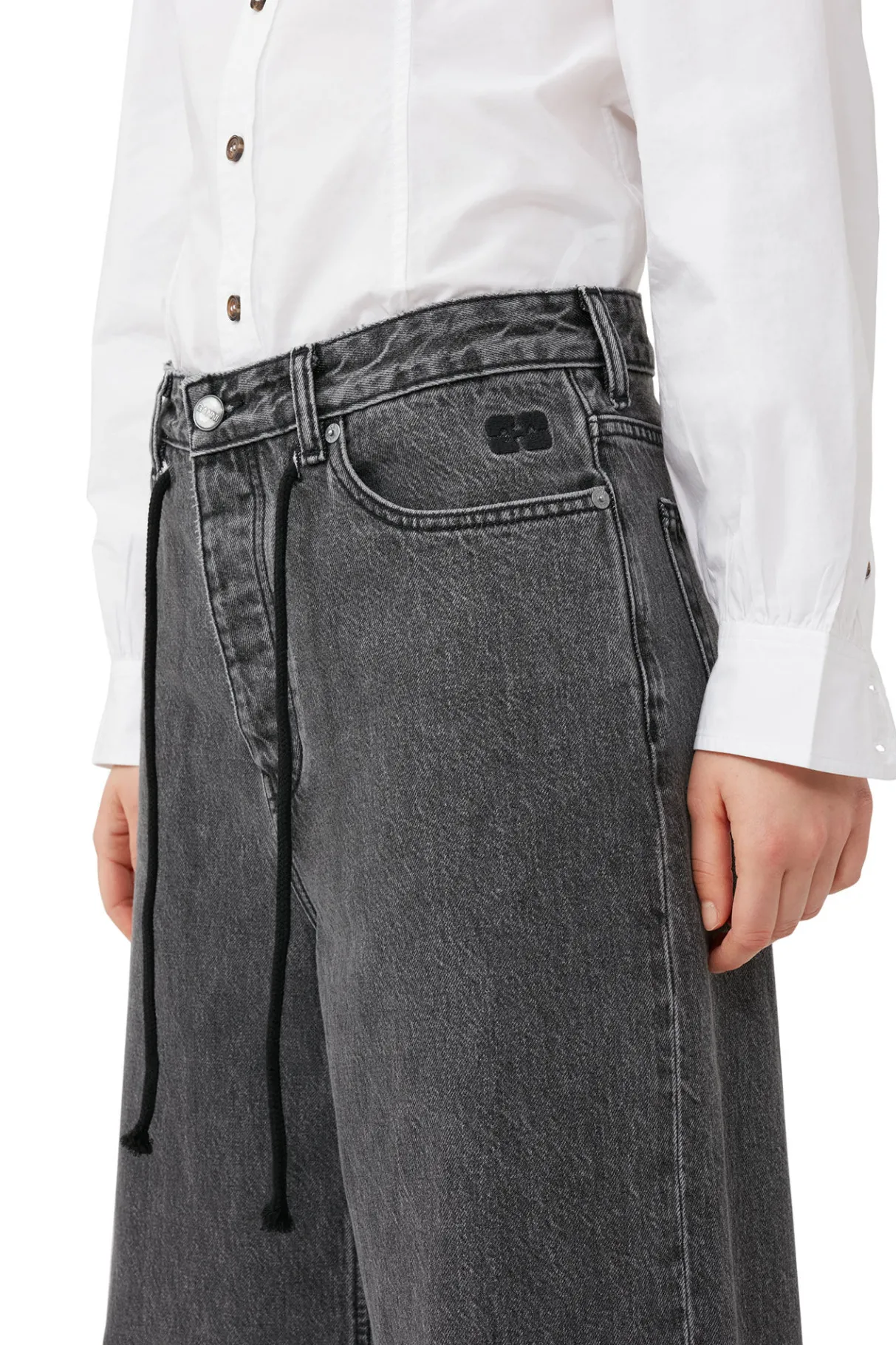 Outlet GANNI Re-Cut Wide Drawstring Jeans Washed Black/Black