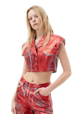 Flash Sale GANNI Red Foil Denim Vest Red Alert
