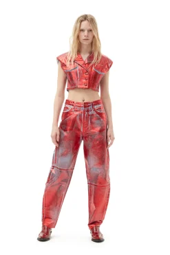 Flash Sale GANNI Red Foil Denim Vest Red Alert