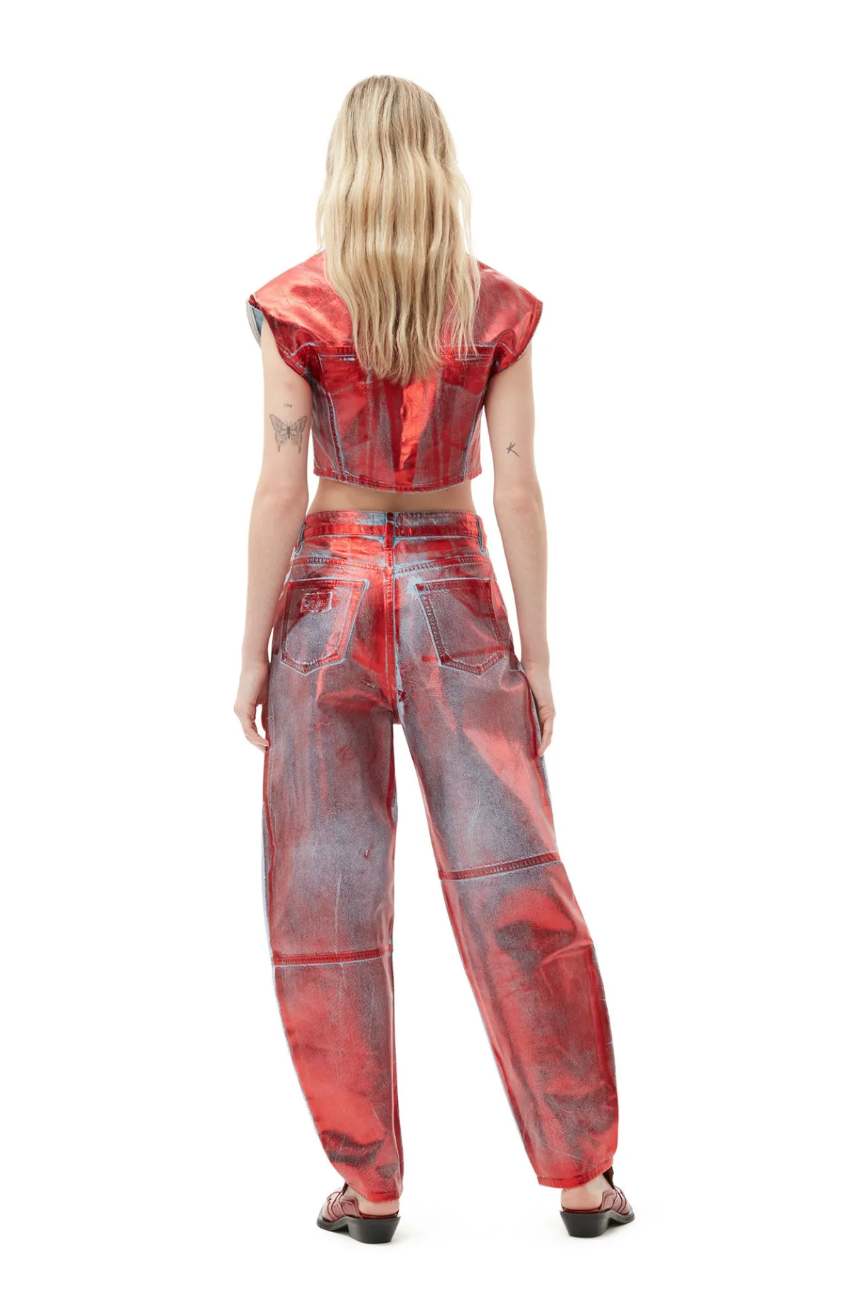 Flash Sale GANNI Red Foil Denim Vest Red Alert