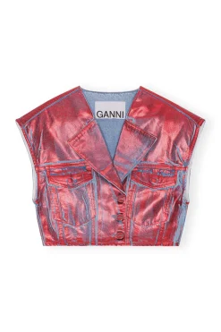 Flash Sale GANNI Red Foil Denim Vest Red Alert
