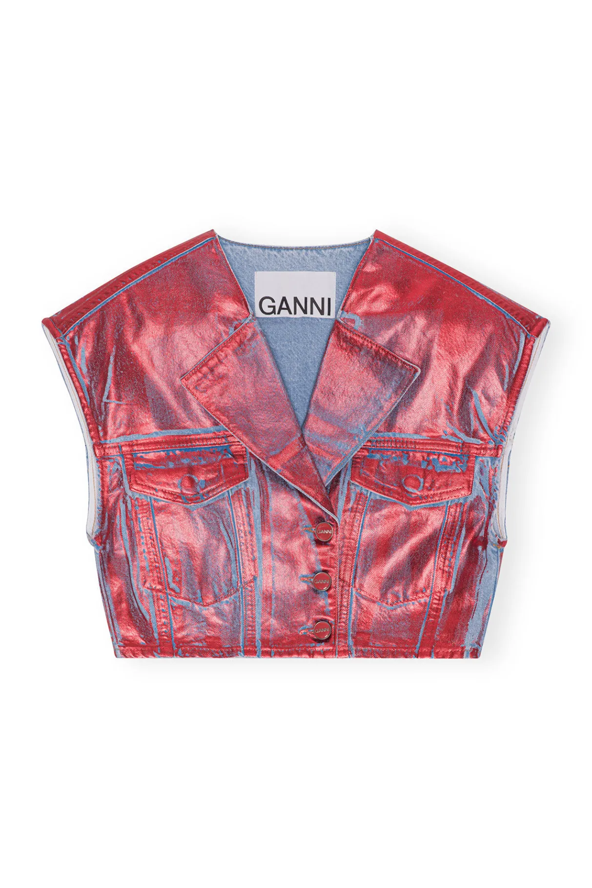 Flash Sale GANNI Red Foil Denim Vest Red Alert