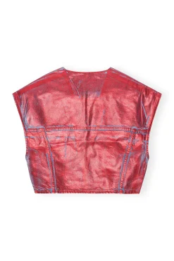 Flash Sale GANNI Red Foil Denim Vest Red Alert