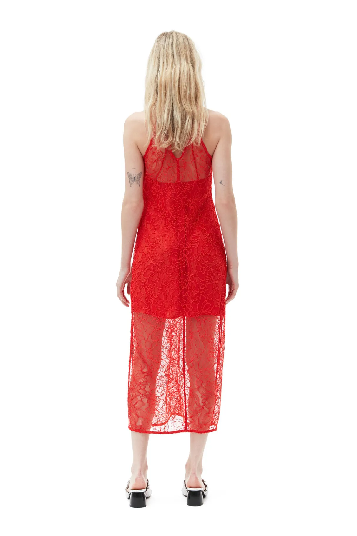 Best Sale GANNI Red Lace Halter Neck Dress Red Alert
