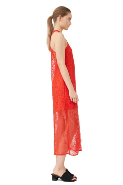 Best Sale GANNI Red Lace Halter Neck Dress Red Alert