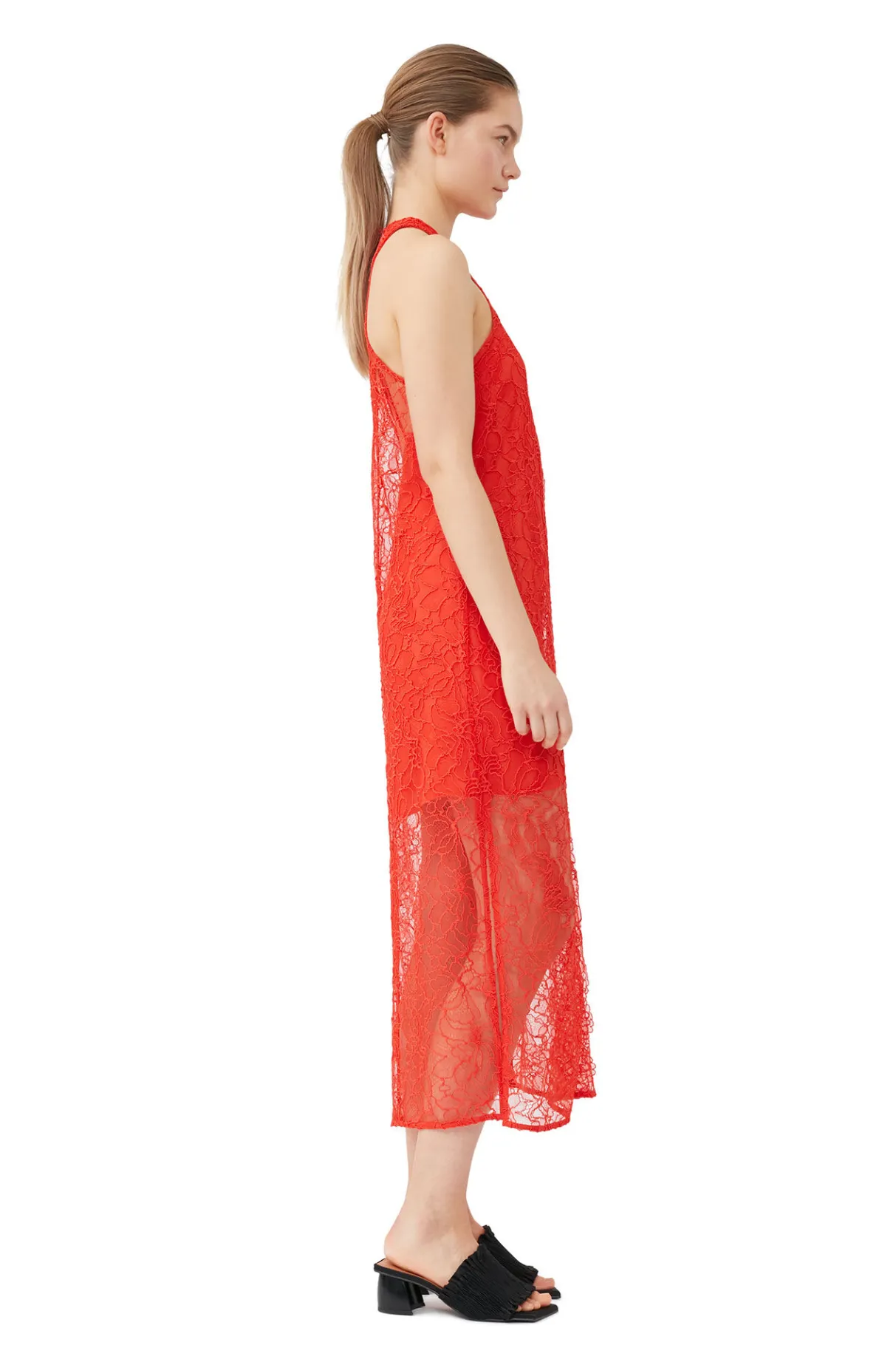 Best Sale GANNI Red Lace Halter Neck Dress Red Alert