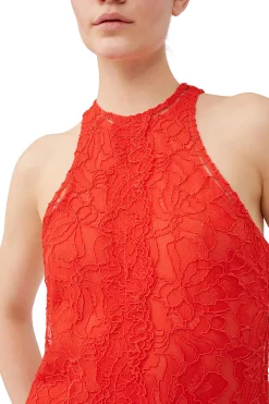 Best Sale GANNI Red Lace Halter Neck Dress Red Alert
