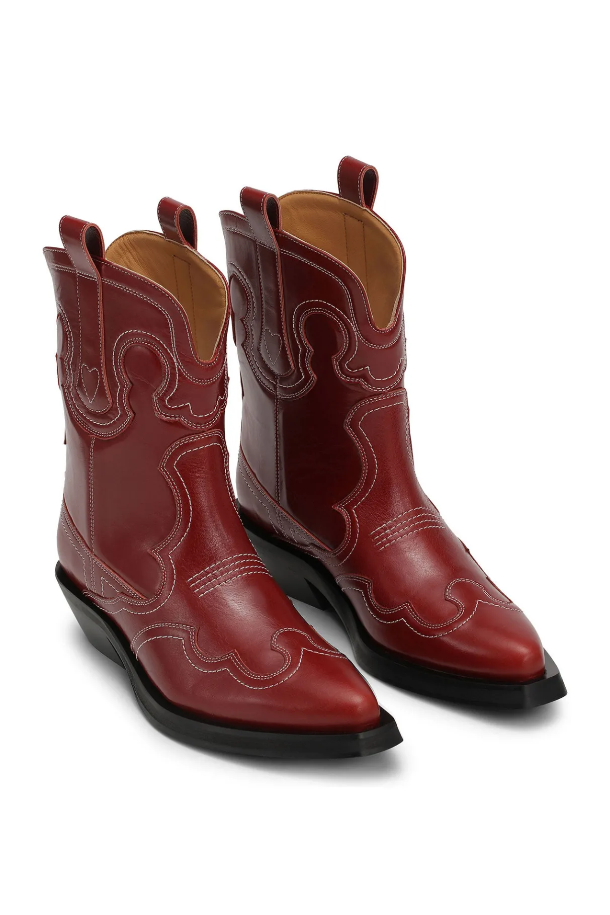 Best GANNI Red Low Shaft Embroidered Western Boots Barbados Cherry