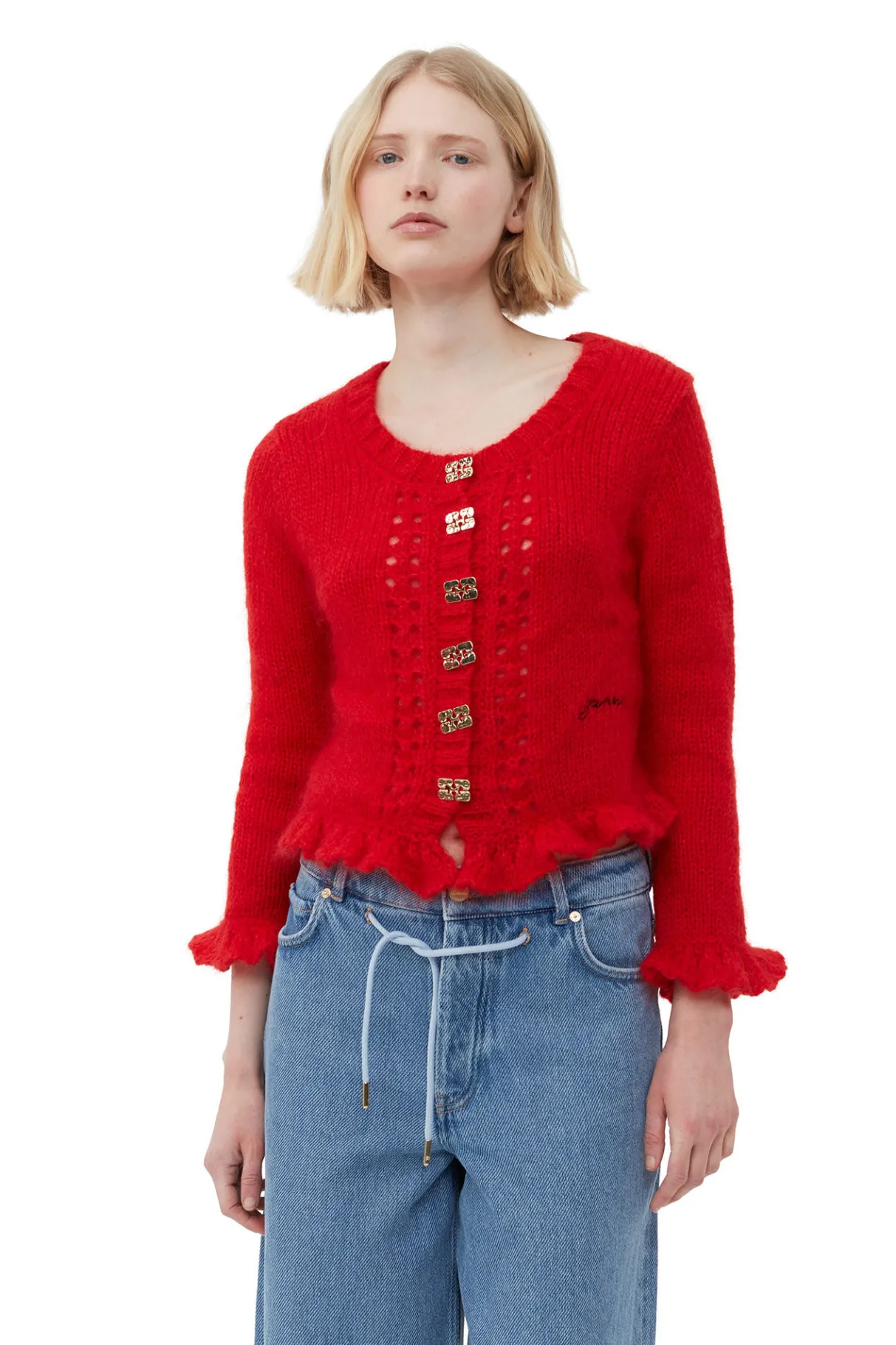 Online GANNI Red Mohair Cardigan Racing Red