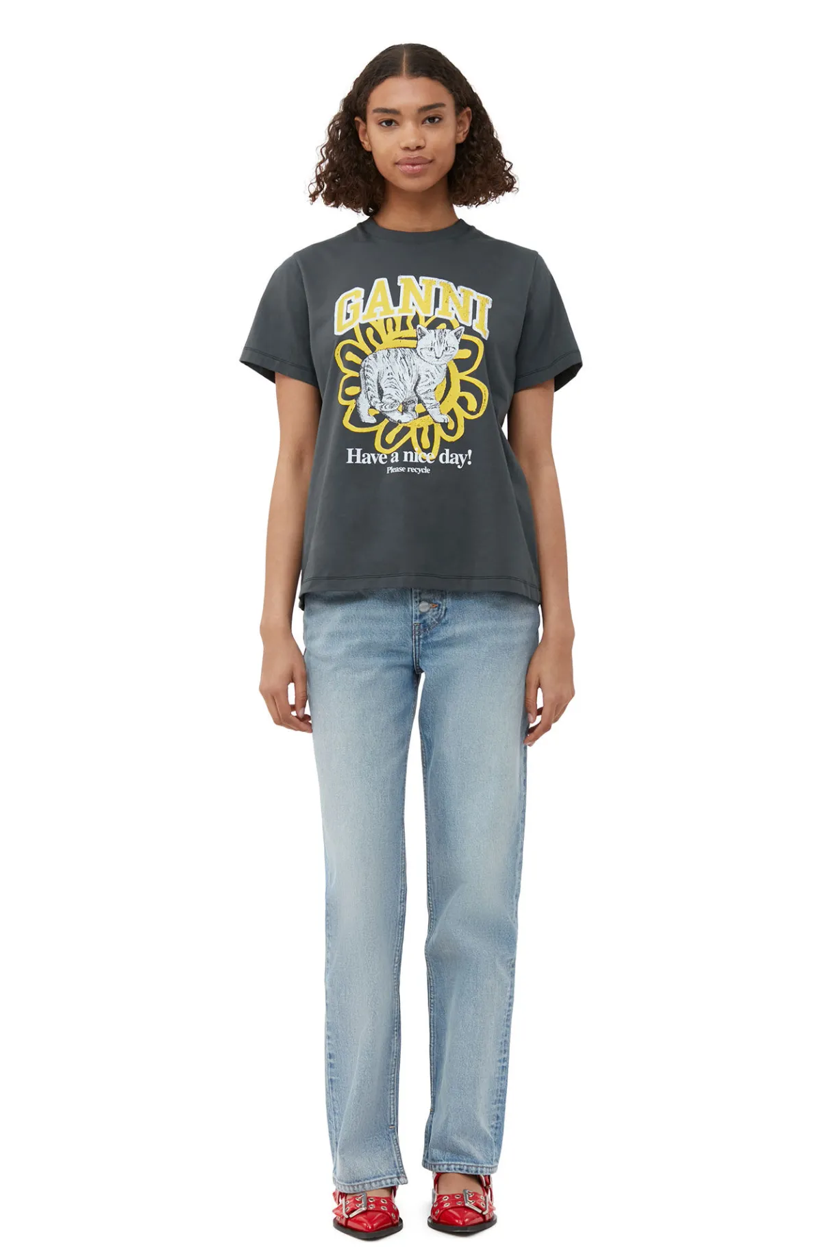 Hot GANNI Relaxed Cat T-Shirt Volcanic Ash
