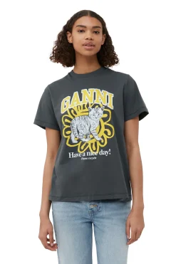 Hot GANNI Relaxed Cat T-Shirt Volcanic Ash
