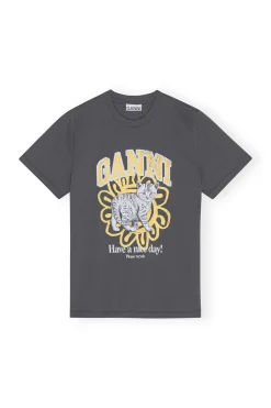 Hot GANNI Relaxed Cat T-Shirt Volcanic Ash