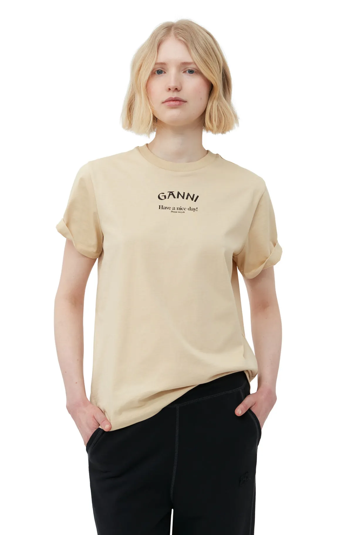 Clearance GANNI Relaxed T-Shirt Pale Khaki
