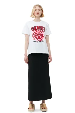 Best Sale GANNI Relaxed Red Flower T-Shirt Bright White