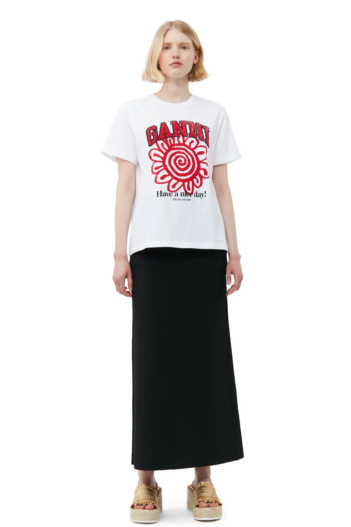 Best Sale GANNI Relaxed Red Flower T-Shirt Bright White